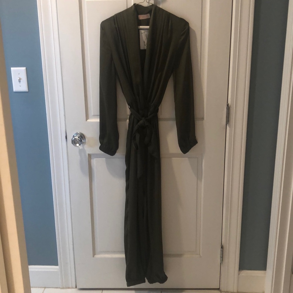 Blush hunter green wrap jumpsuit